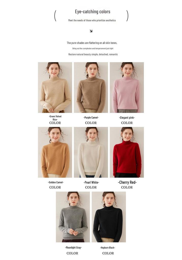 Women's Cashmere Knit Sweater - Soft, Warm, Long Sleeve Half-High Neck for Autumn & Winter