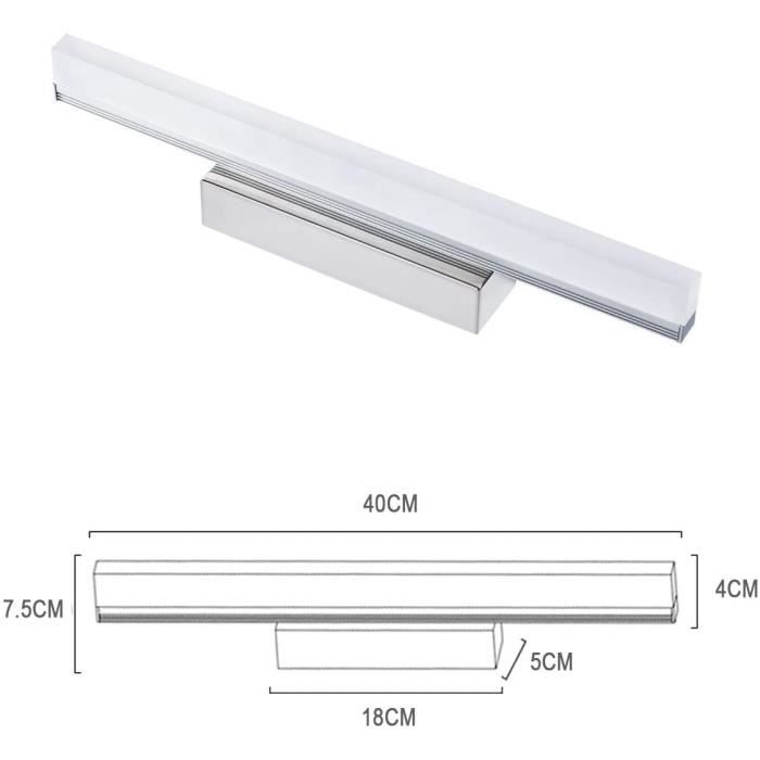 Lampe miroir led - yafido - 9w - blanc neutre 4000k - acier inoxydable - salle de bain