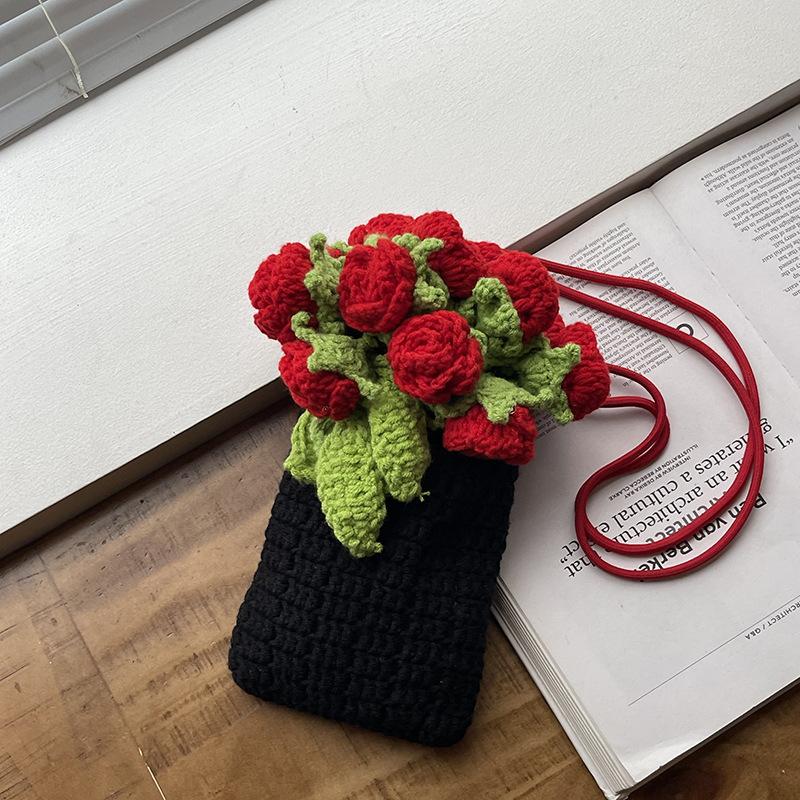 Unique Niche Knitted Bag Women's New Exquisite Versatile Messenger Bag Fashionable Mobile Phone Bag