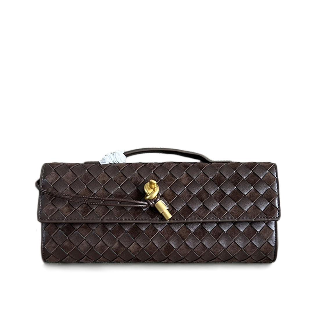 

2024 Осень женская плетеная кашемировая кожаная вечерняя сумка с цветными блоками - клатч через плечо с замком 31x13x4 cm