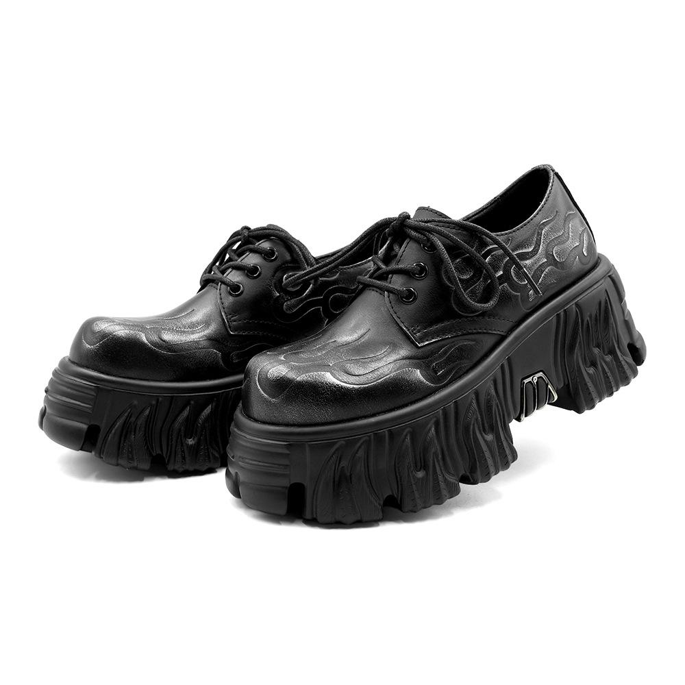 Gothic Punk Flame Embossed Platform Sneakers Unisex Chunky Low Top Shoes for Men Women