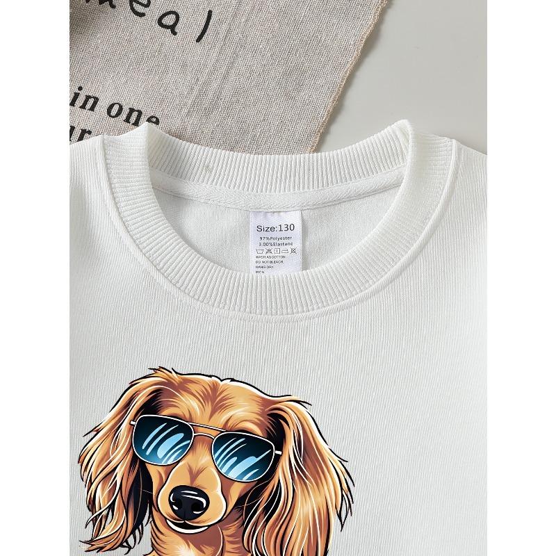 Kids Sweatshirt,Crew Neck Fashion Top, Fun "Cool Dog with Sunglasses" Patterned Sweatshirt, for Everyday Casual Wear, for All Kinds of Daily Outfits