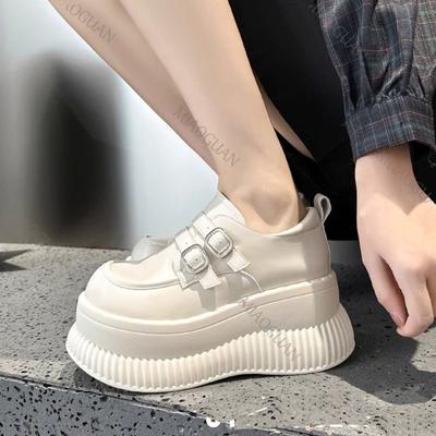 Women's Platform Shoes British Style Spring New Thick Bottom Women Sneakers Casual High Heels Height Increase Mary Jane Loafers