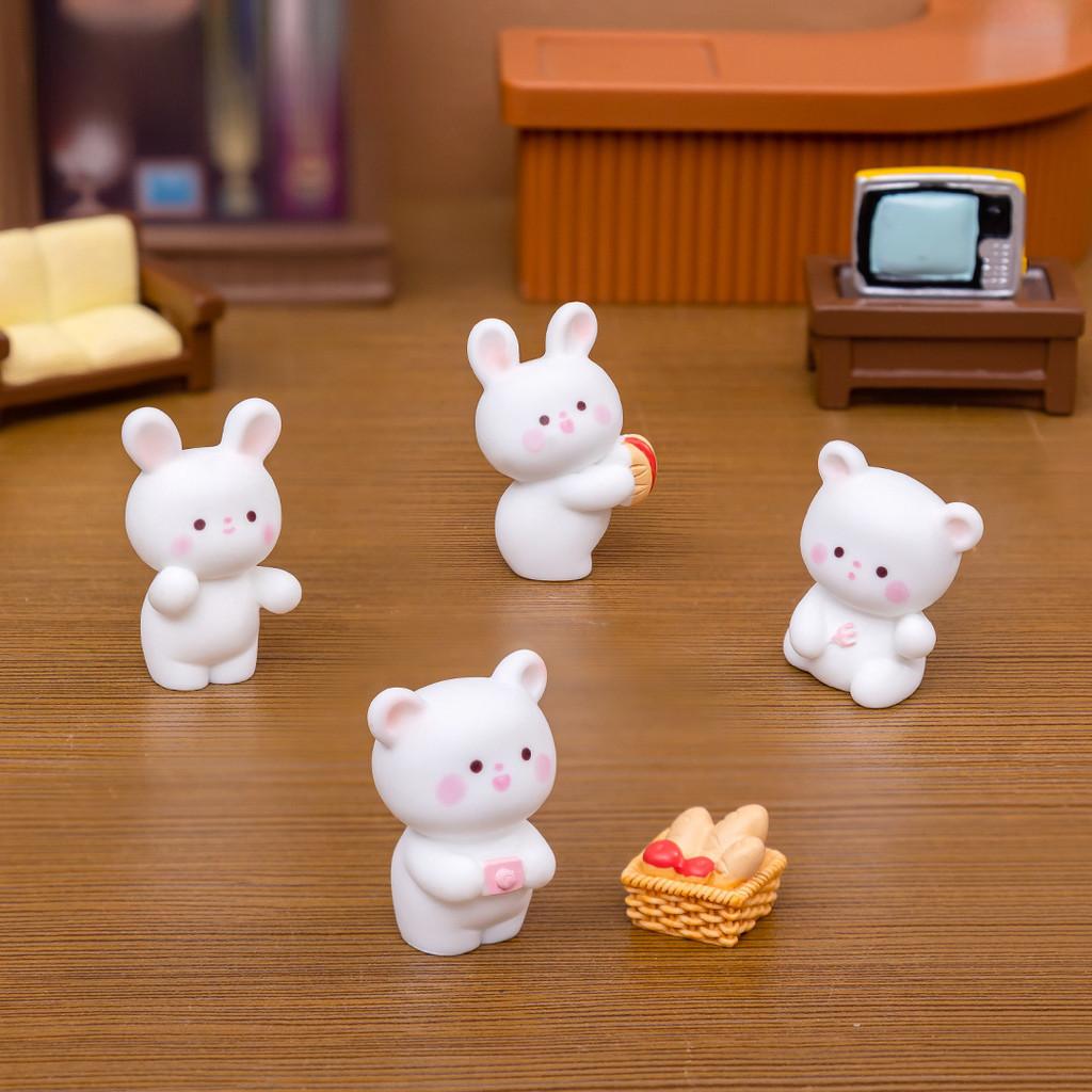 Adorable Resin Bear And Bunny Figurines Miniature Desk Car Decoration Cute Rabbit And Bear Ornaments