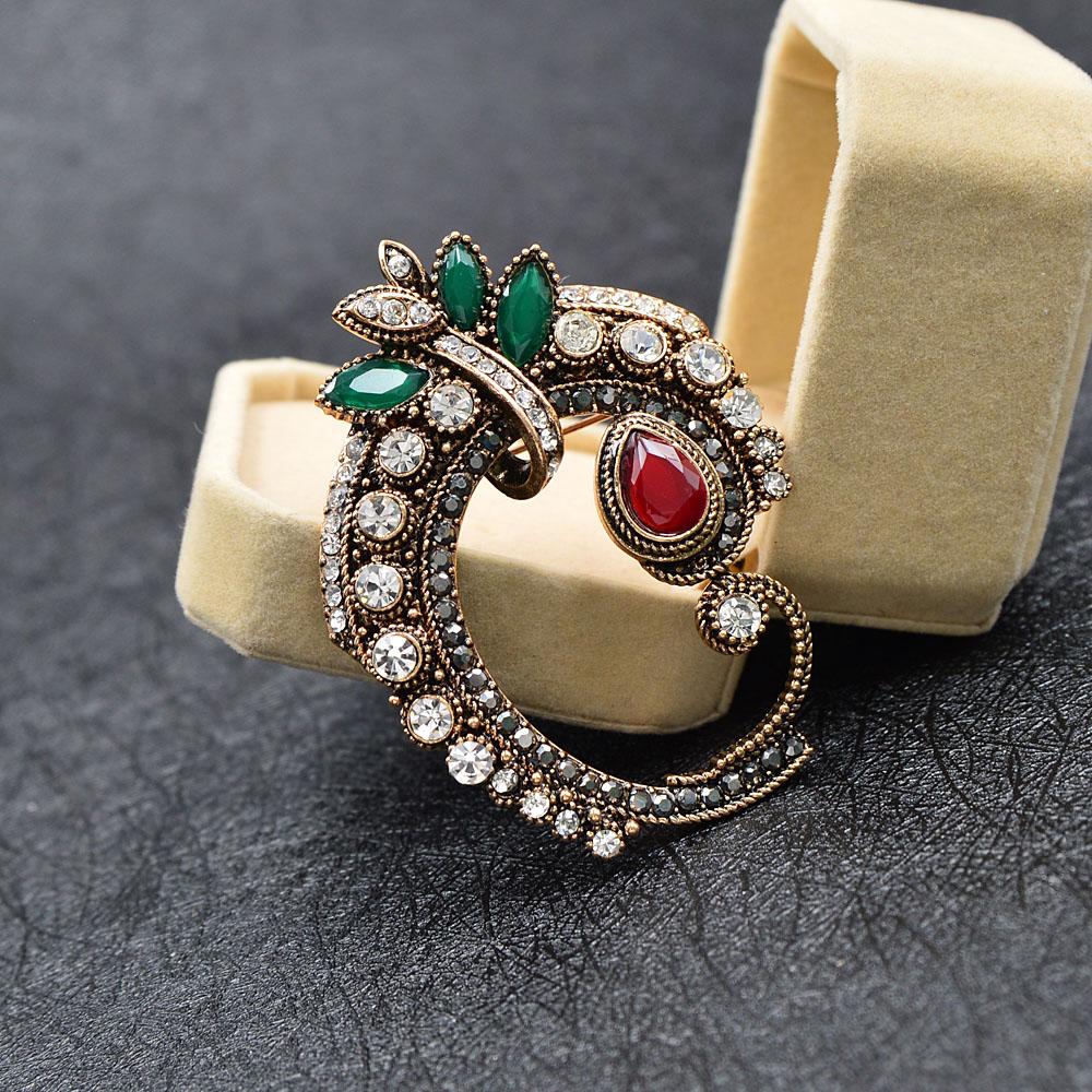 New Rhinestone Vintage Fashion Brooches For Women Red Bead Retro Pin Jewelry 2 Colors Available Good Gift