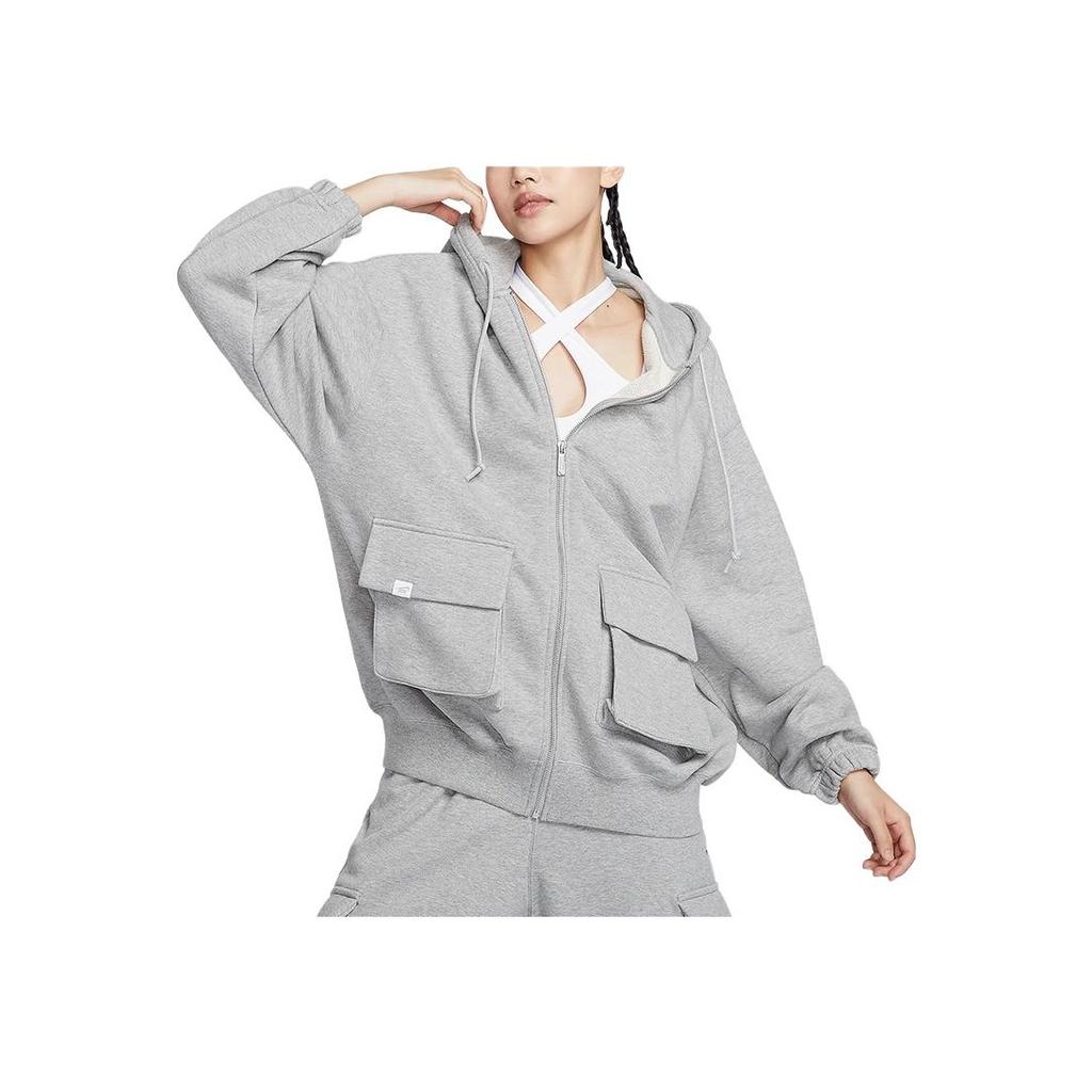 Nike Nadruk z Logo Dzianinowa Bluza z Kapturem Robocza z Długim Rękawem Kobiety kurtki Szary FV7516063