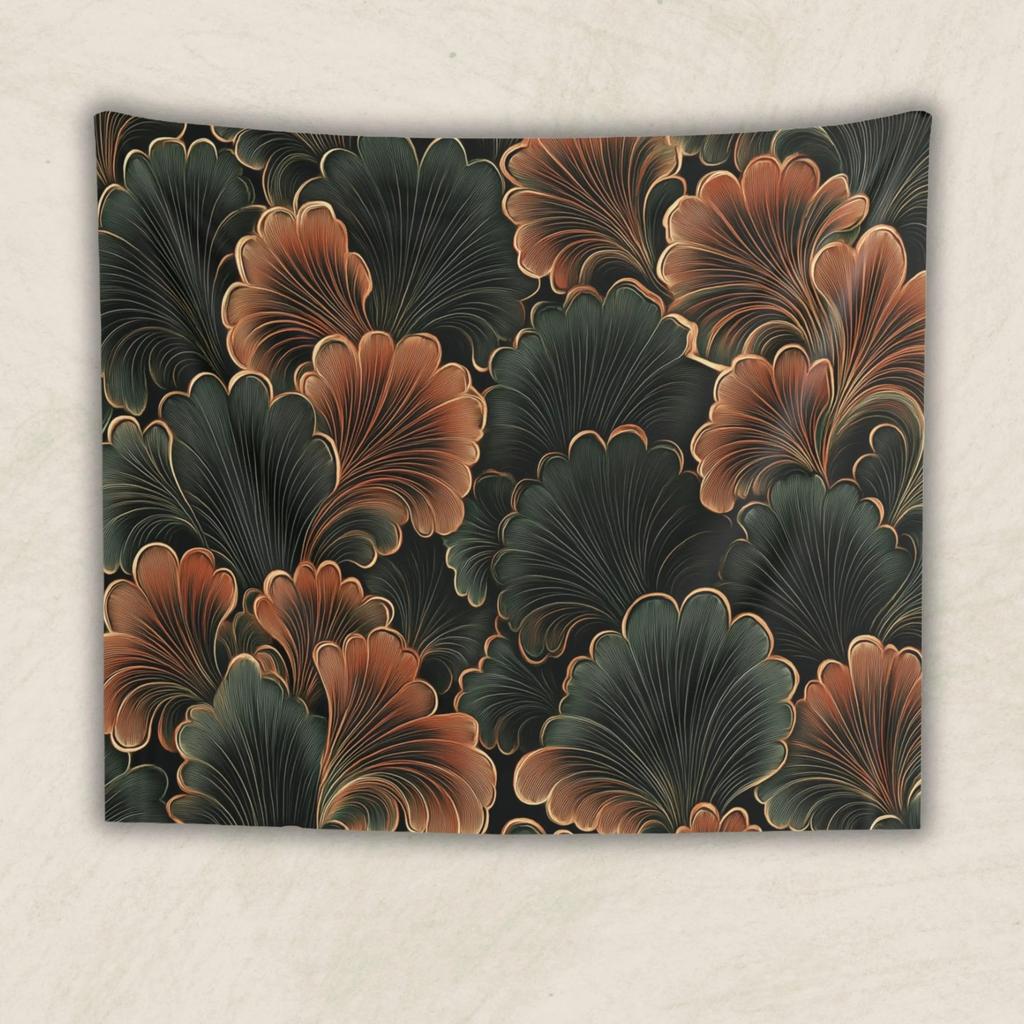 Abstract Ginkgo Leaf Tapestry Peach Skin 2D Flat Printed Wall Hanging Art Deco Floral Elegant Room Decor for Bedroom Living Room