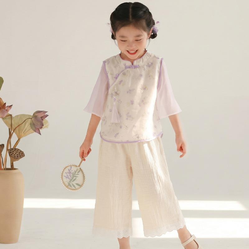 Girls' Stylish Lace Straight-Leg Pants - Casual Outerwear for Little Girls