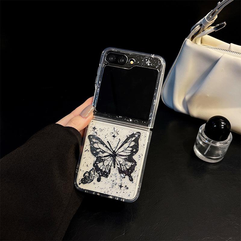 For Samsung Droplet Flip Phone Case for Zflip6 Butterfly Zflod5 Sparkling Silver Foil Premium 24flip