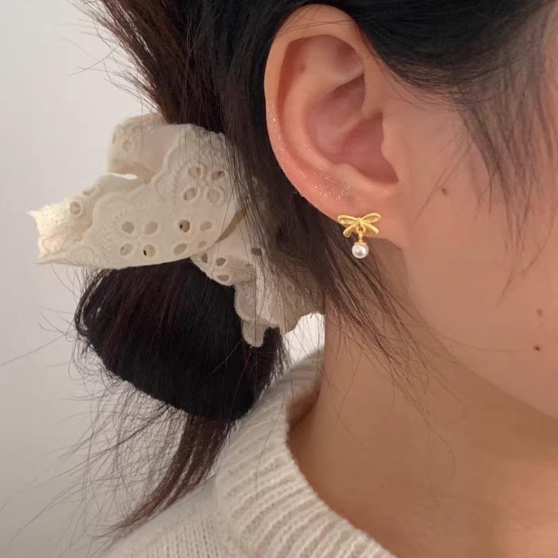 925 Silver Butterfly Bow Pearl Stud Earrings for Women Vintage Fine Jewelry Luxury Geometric Pendant Accessories