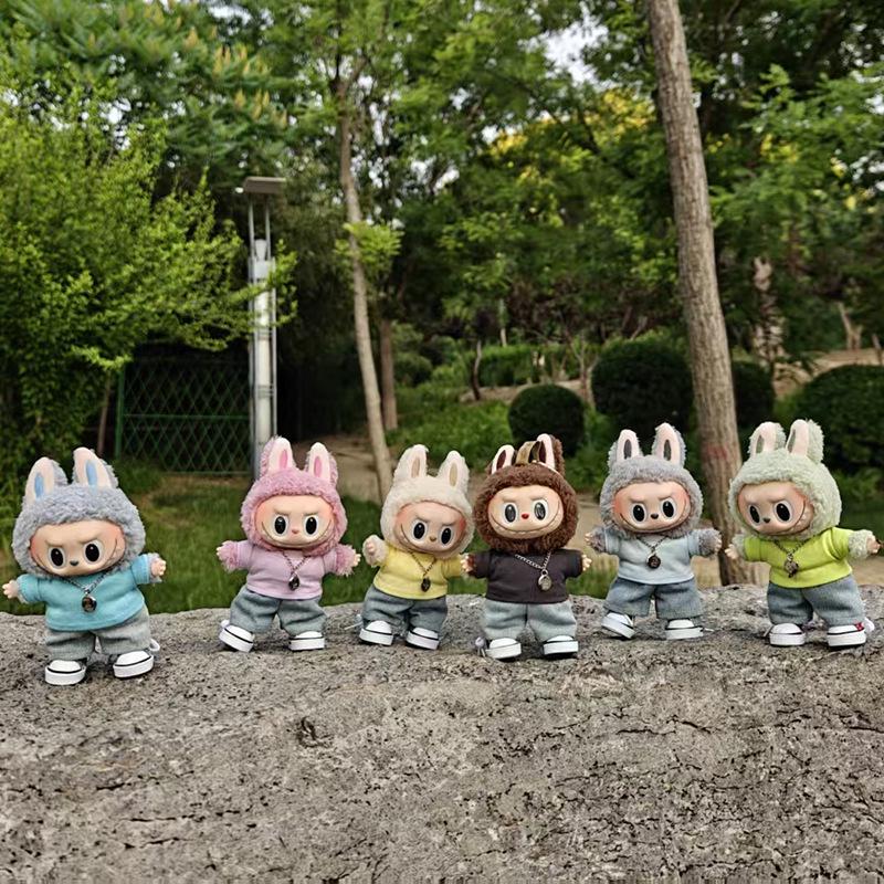 Labubu Keychain Pendant Outfit: Doll Jeans and Short Sleeve Set