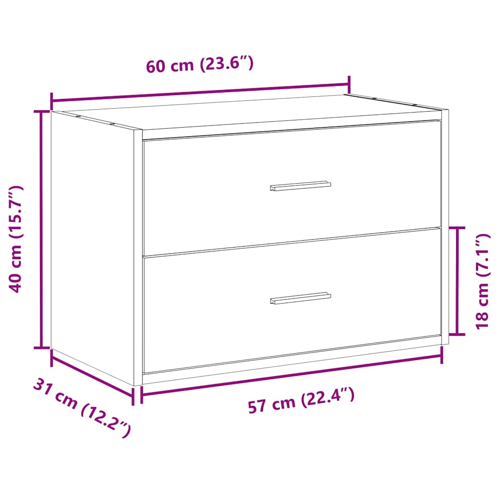 2 Drawer Cabinet White 60 x 31 x 40 cm Engineered Wood