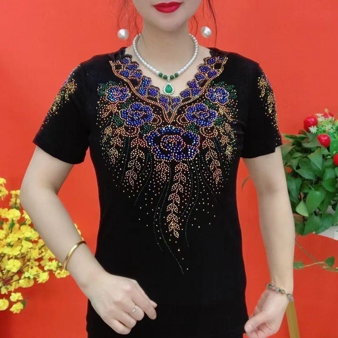 

Heavy Industry Hot Diamond Short Sleeve T-Shirt Women s Summer 2025 New Popular Loose Belly Cover Top Shirt 4XL