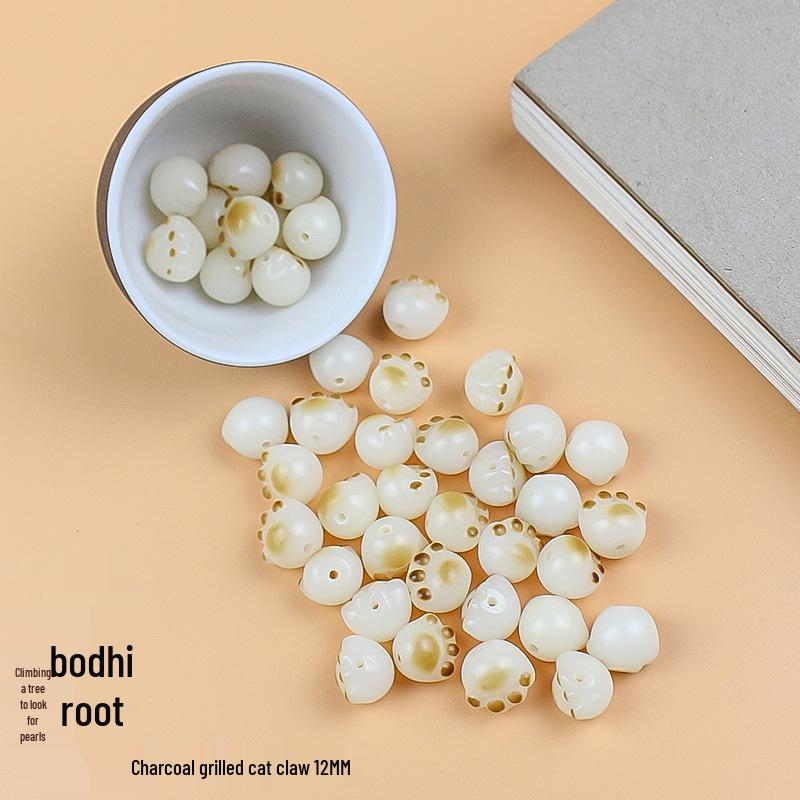 Charcoal-Grilled Cat Paw White Jade Bodhi Bead Bracelet for DIY Beading & Accessories