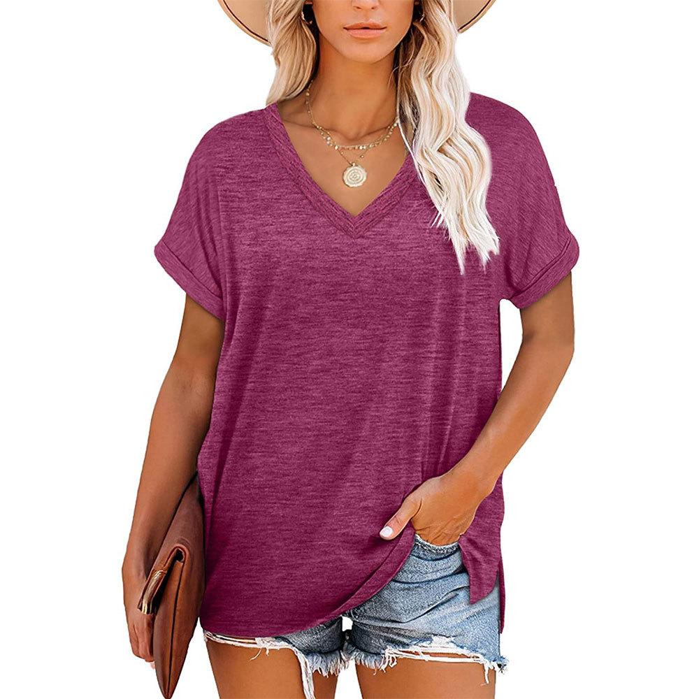 Buy Women's T Shirt Solid V-Neck Tees 