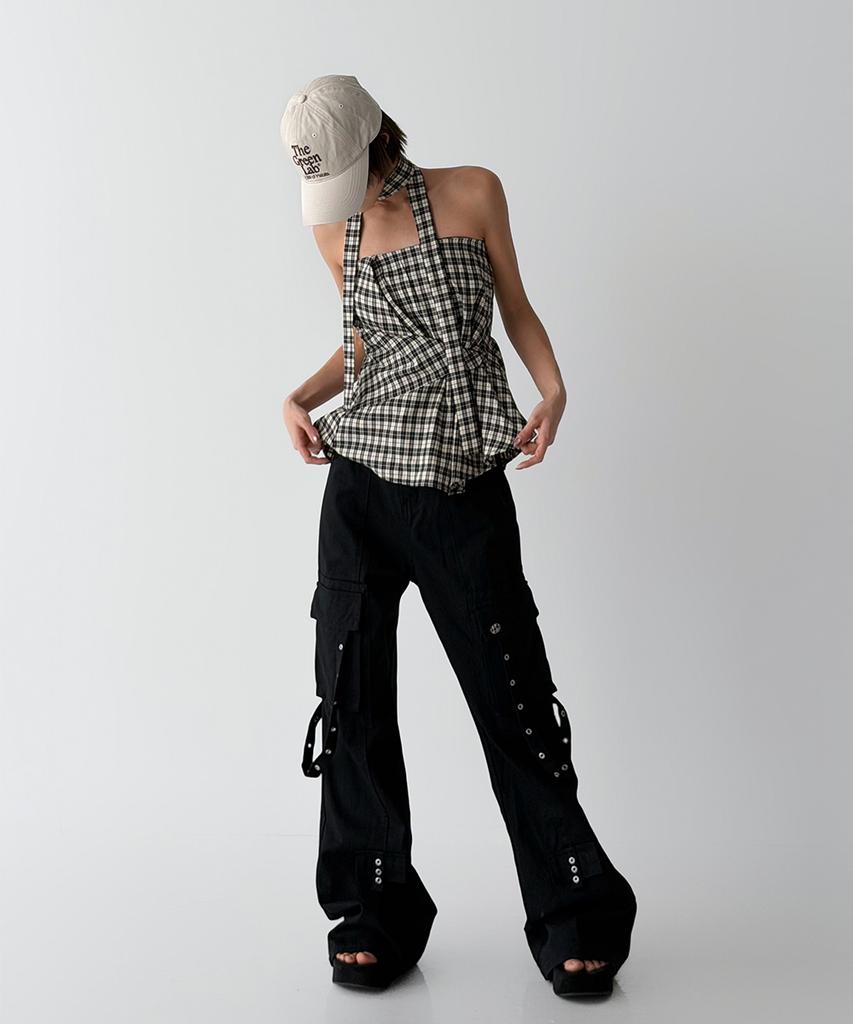 THE GREEN LAB Eyelet Strap Bootcut Cargo Pants [Black]