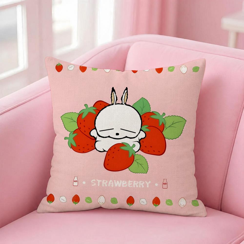 Anime Mashimaro Cushion Cover Pink Linen Textured Double Sided Cushion Cover with Invisible Zipper for Home Decor