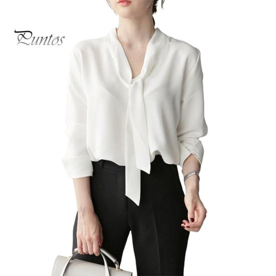 

Женская летняя рубашка с v-образным вырезом и шнуровкой, пуловер с длинными рукавами, однотонные топы свободного кроя, офисные женские топы, рабочая одежда M белый