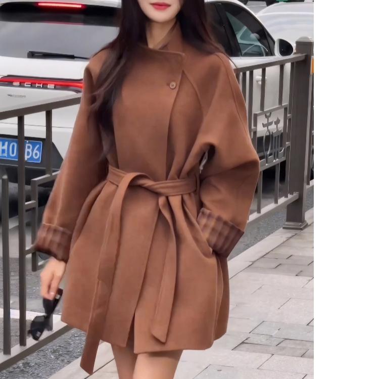 

Винтажное шерстяное пальто в гонконгском стиле с цветными блоками и воротником-стойкой для женщин L