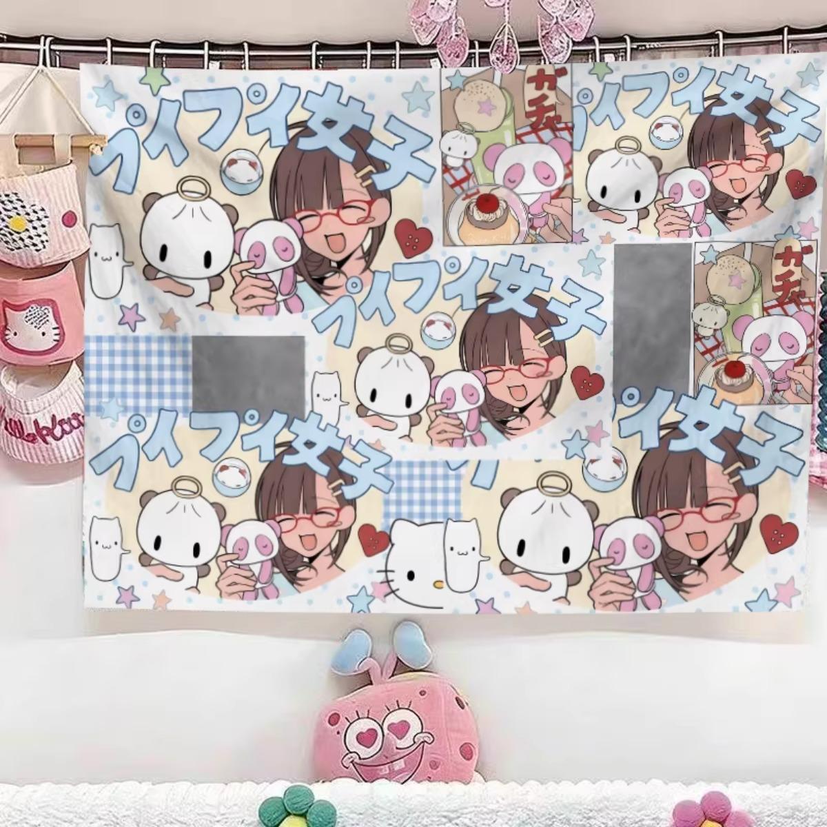 

Sweet Cartoon Girl Tapestry Kawaii Cute Wall Hanging Girly Heart Room Decor Bedroom Dorm Background Cloth Japanese Decoration 74x94cm(29x37in)