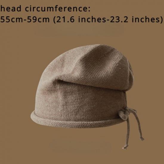 Lady Slouchy Beanie Cap Hat Roll Trim Drawstring Hip Hop Streetwear Casual Soft
