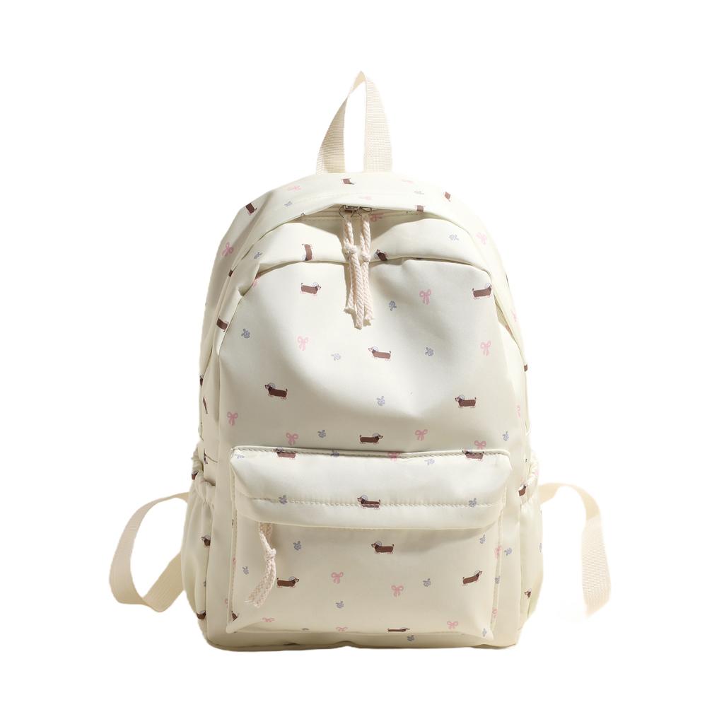 New cute Japanese puppy backpack for girls; floral rucksack for middle and high school students