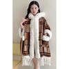 Mit Fleece gefütterter verdickter Schal Großer Pelzkragen Umhang Umhang Oberbekleidung Damen Herbst und Winter Neuankunft stilvolle Kapuzenoberbekleidung