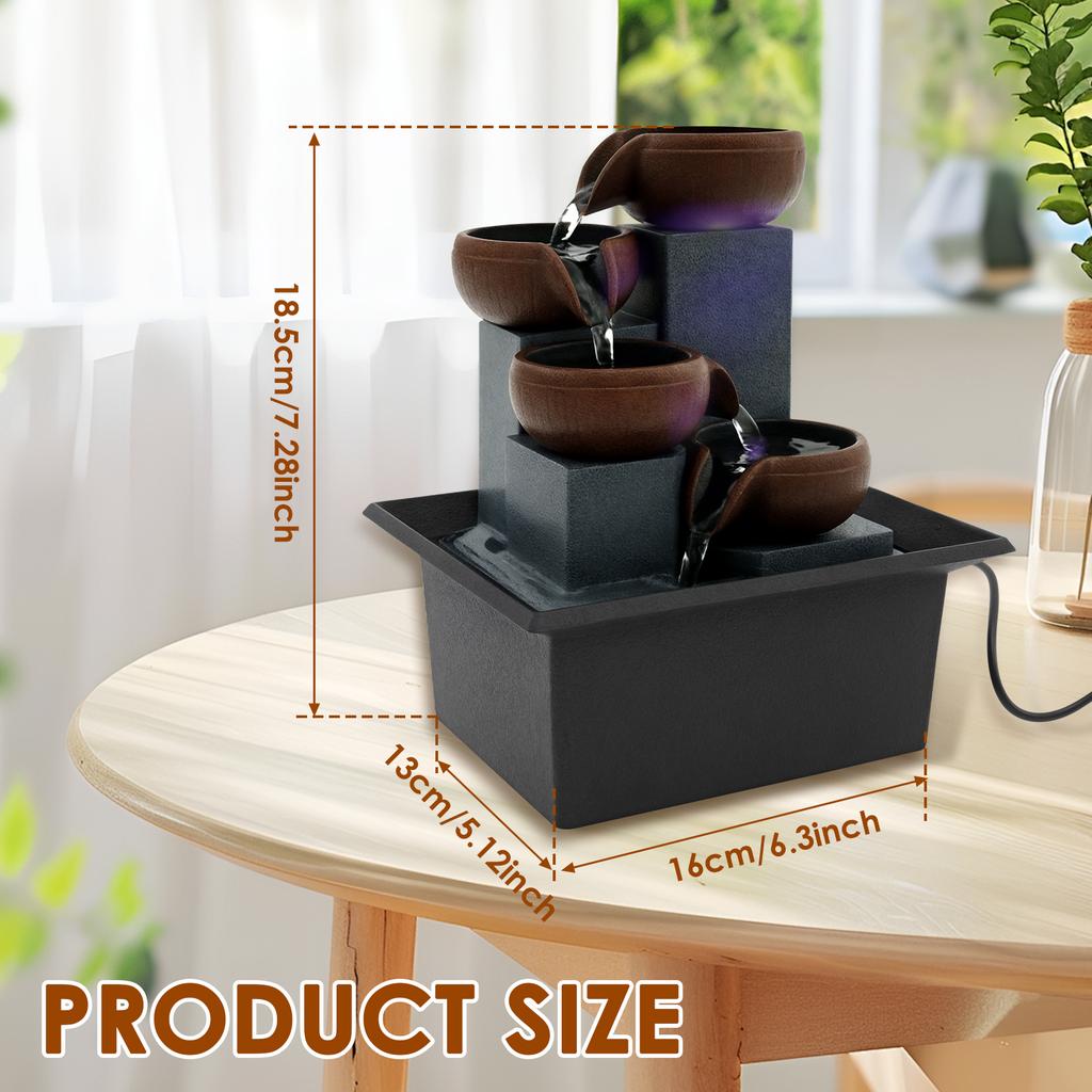 Tabletop Waterfall Home Decor Relaxation Meditation Desktop Fountain with LED Lights Flowing Water Ornaments Office Desk Gifts
