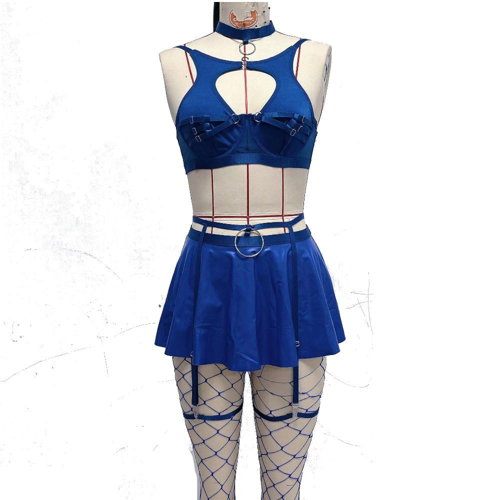 Lace Erotic Lingerie Set  Bra Solid Color Leather Bras & Bra Sets