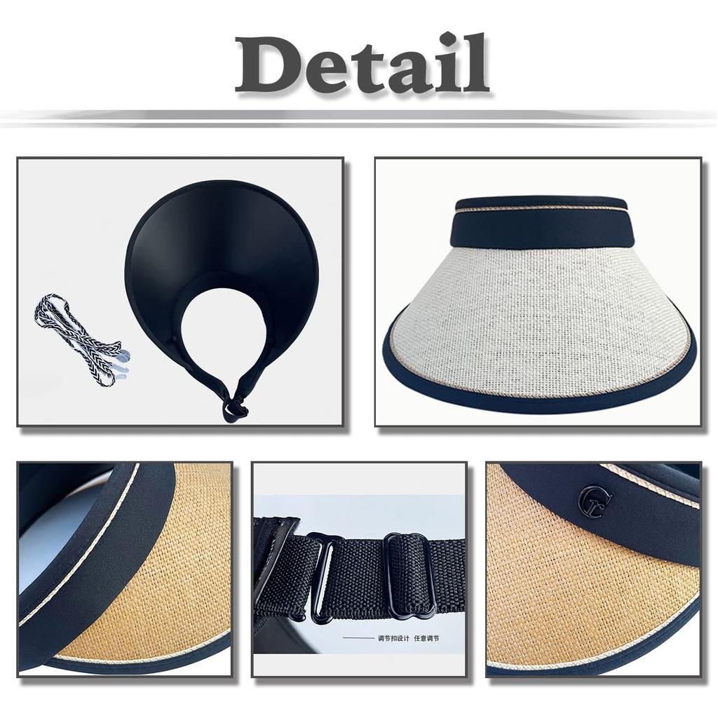 Sun Long Brim CA554 [White Fang] Visor, Visor, Plain, Hat, Foldable, Lightweight, Running, Cap, Women's (Black)