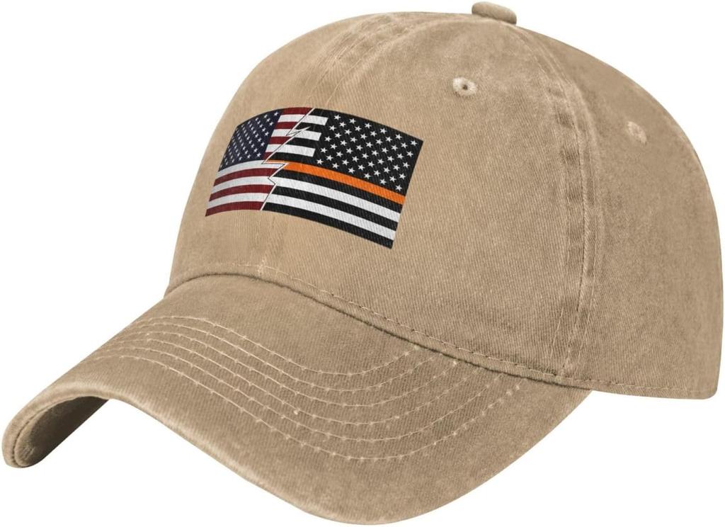 Thin Orange Line Flag Ripped Baseball Cap Vintage Washed Cotton Outdoor Adjustable Unisex Dad Hat