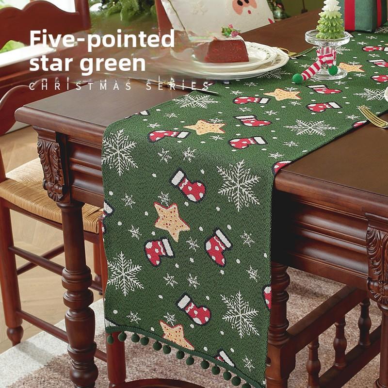 Christmas Santa Table Runner Cotton Linen Look Festive Dining Decor for 6 People Holiday Tablecloth