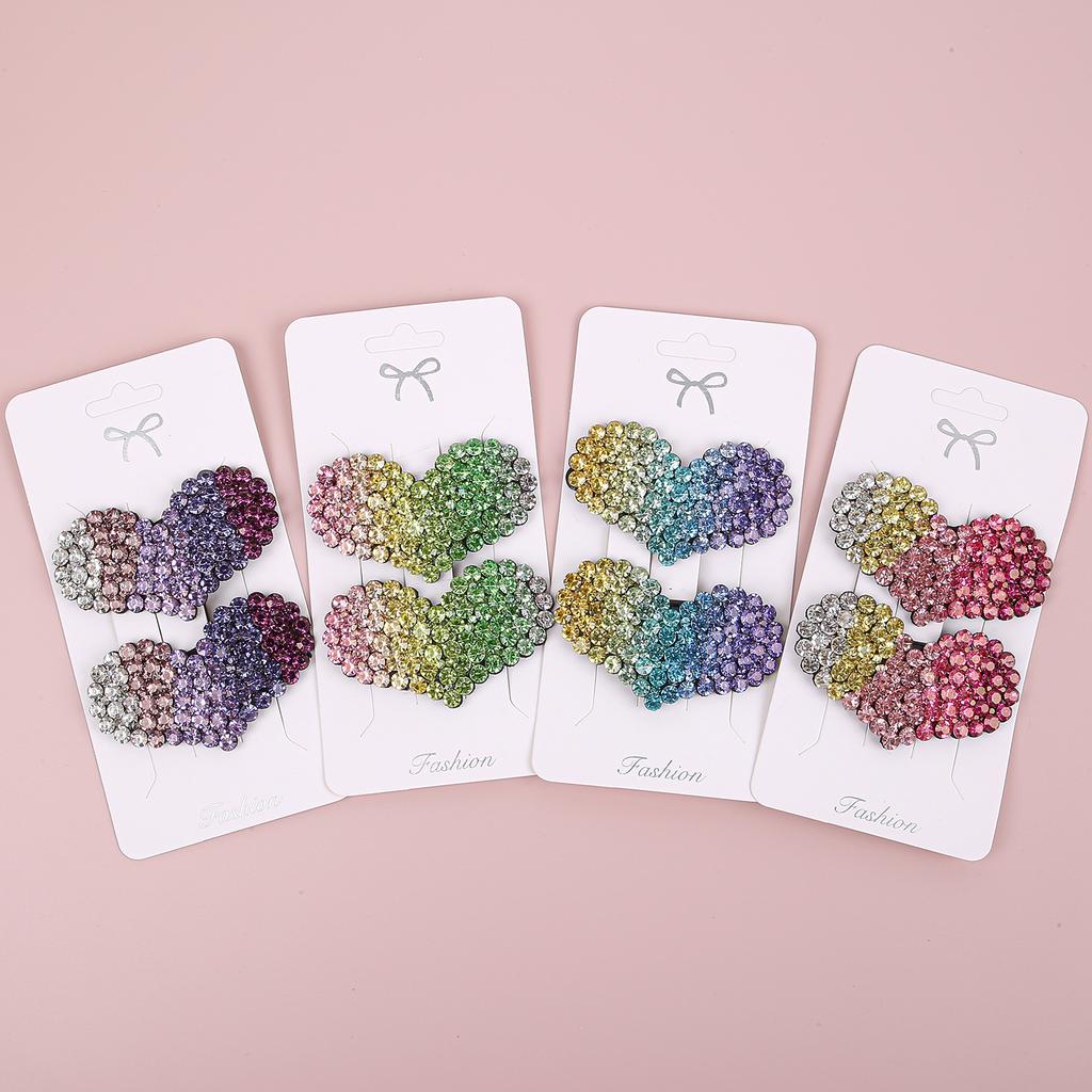 2 SZT. Urocze Kryształowe Spinki do Włosów w Kształcie Serca Błyszczące Spinki do Włosów w Kształcie Tęczowego Serca Spinki Wsuwki Dziecięce Spinki do Włosów Akcesoria do Włosów dla Dzieci