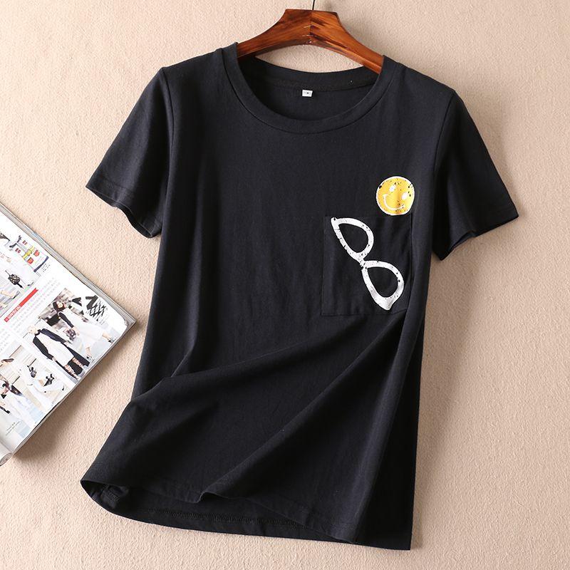 

Wd3054 Print round Neck Silm Short Sleeve Pure Cotton Cartoon Black S