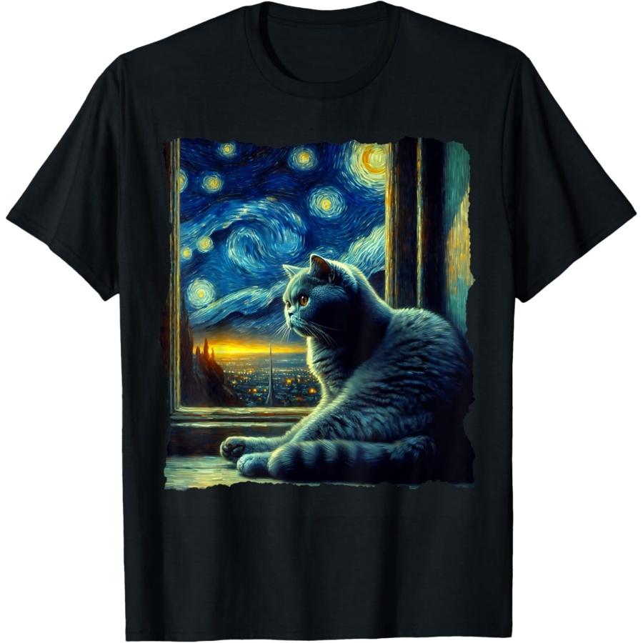 Cat British Shorthair Starry Night British Shorthair T-Shirt XXXXXL