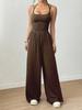 Combinaison d'été à bretelles pour femme, style wrap décontracté, body, jambe large, coupe ample