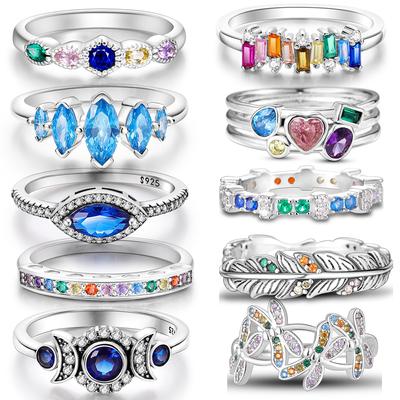 925 Sterling Silver Ring Colorful Diamonds Cubic Zircon Finger Ring For Women Jewelry Wedding Engagement Birthday Gift