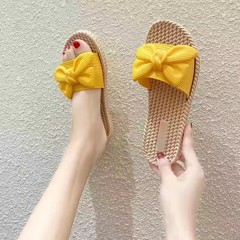 2024New Fashion Summer Outdoor Shoes Butterfly knot Slippers Beach Sandals Slippers Flip Flops Comfy Shoes Non Slip Casual Black