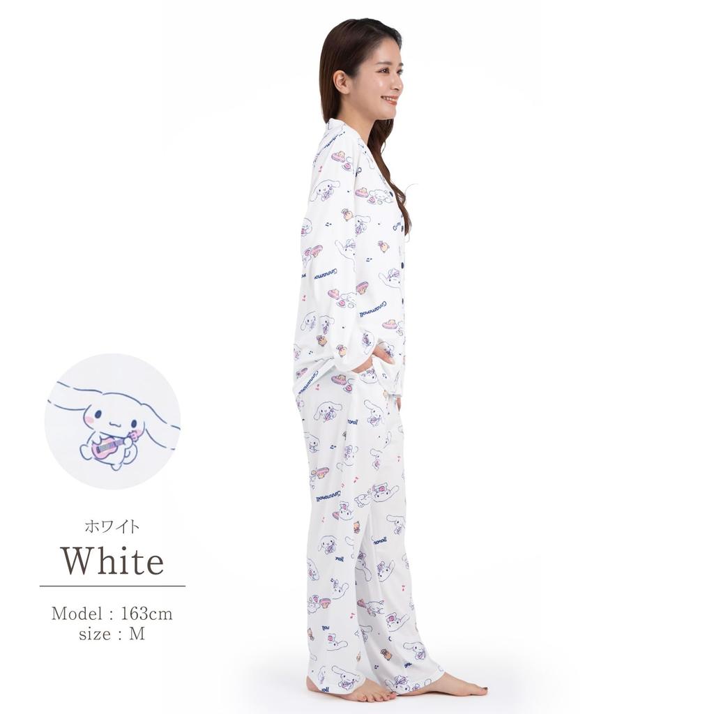 SAZAC Cinnamoroll Shirt Puder Langarm und Hose MUSIK Cinnamoroll Pyjama, Stretch, Damen, Set, Loungewear, (Weiß/L/SAN1788)