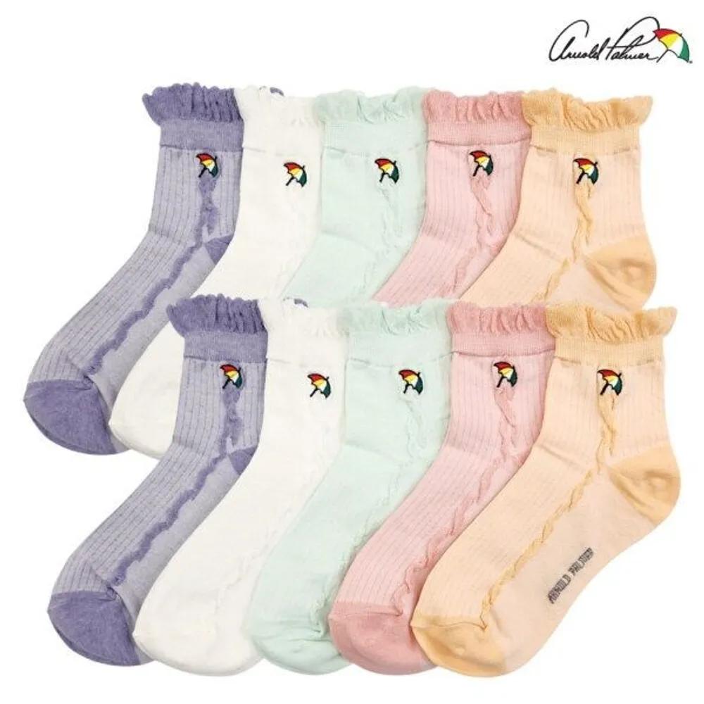 [Arnold Palmer] Women s Spring Fashion Lace Socks Pastel Ankle Socks 10-Pair Set Single-neck - (5 5) 10-pair set