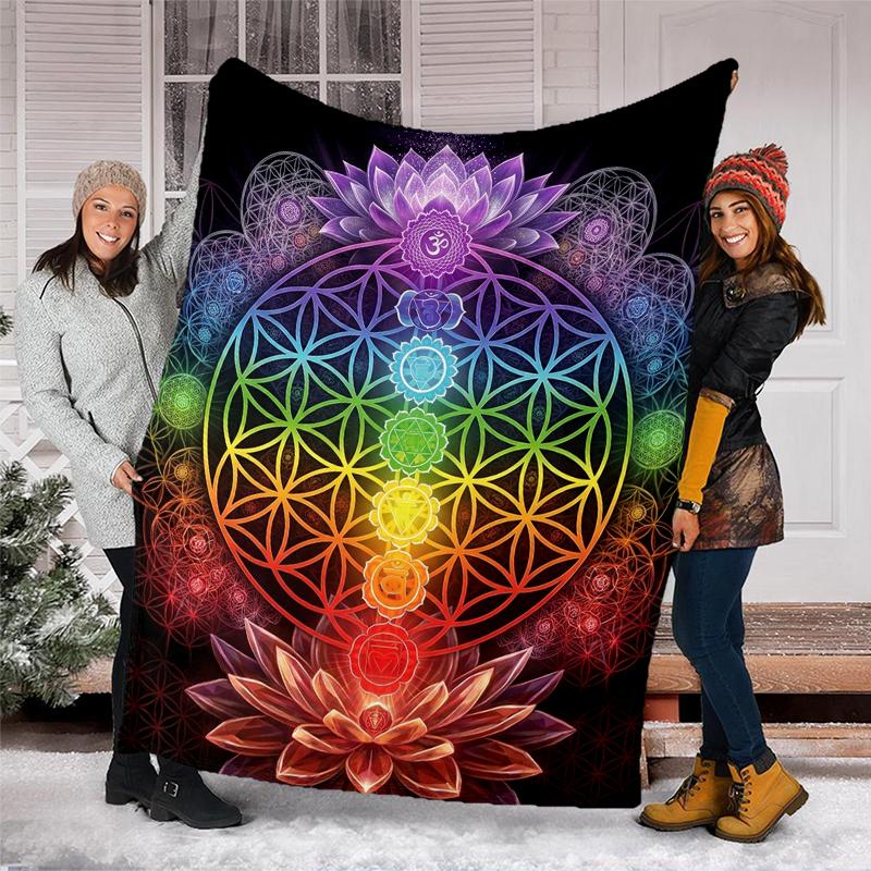 Chakra Balance Flannel Fleece Blanket Cozy Warm Throw Blanket For Couch Bed Travel All Season Use