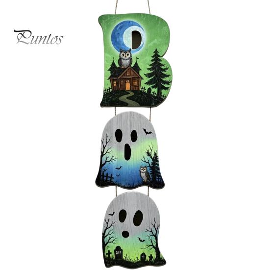 Layered Hanging Seasonal Ornament Halloween Wooden BOO Sign, Creative Letter Pendants, Vintage Ghost Pumpkin Black Cat Cute Theme Wall Decor
