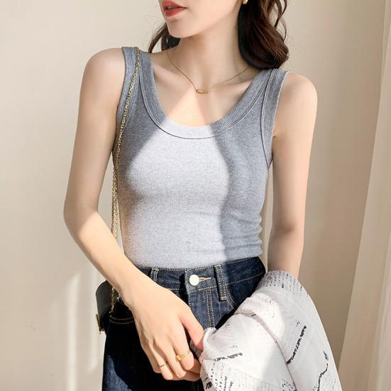 Summer Women Vest O Neck Knitted Solid Color Sleeveless High Elastic Thread Slim Fit