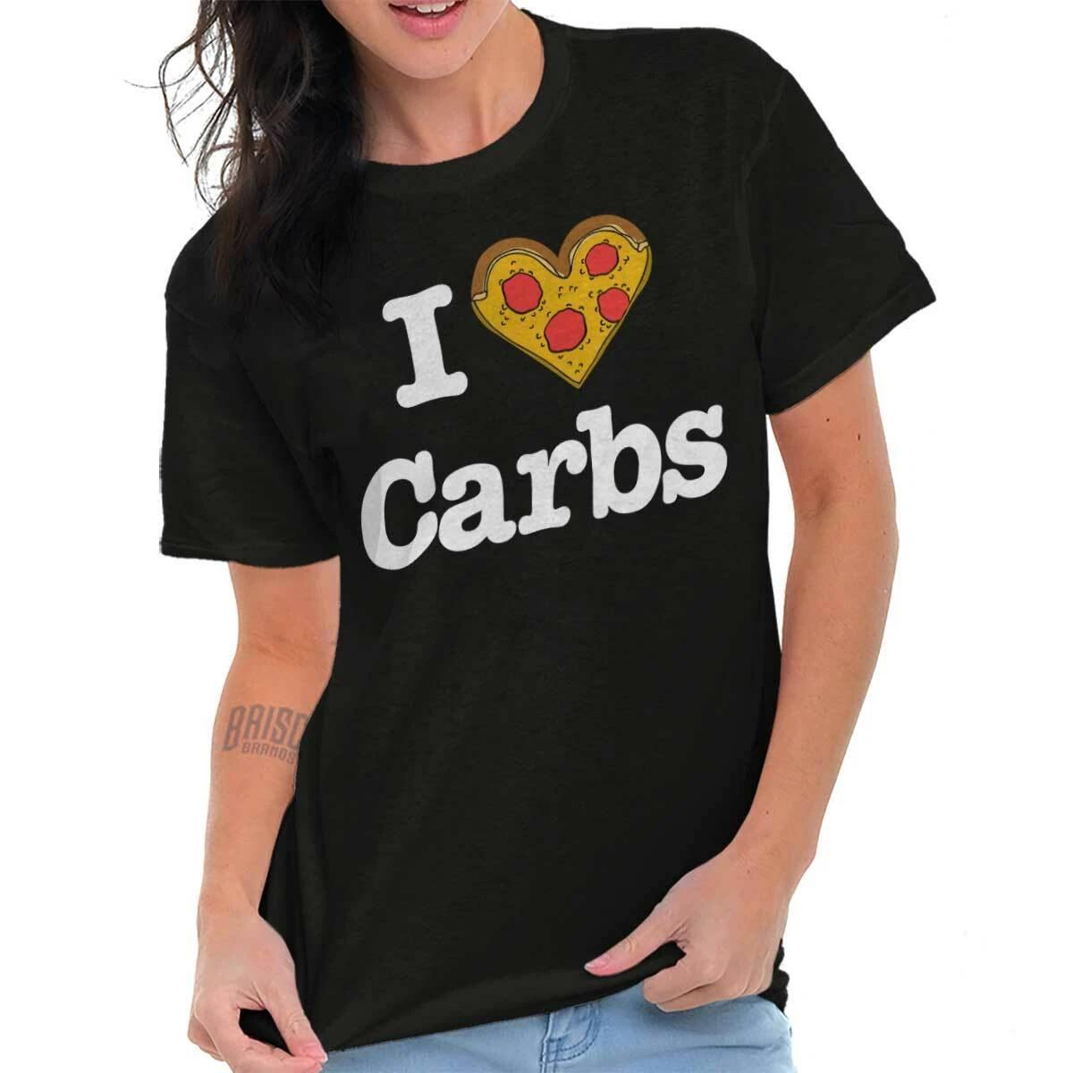 Funny Food humor I Love Carbs Pizza Heart Womens Graphic Crewneck T Shirt Tee L