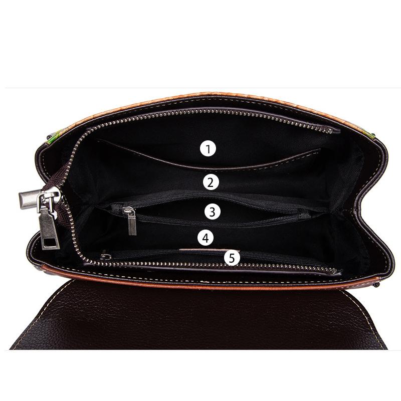 Johnature Ručně vyráběná embosovaná dámská taška z pravé kůže Univerzální kabelka Přírodní hovězí kůže přes rameno