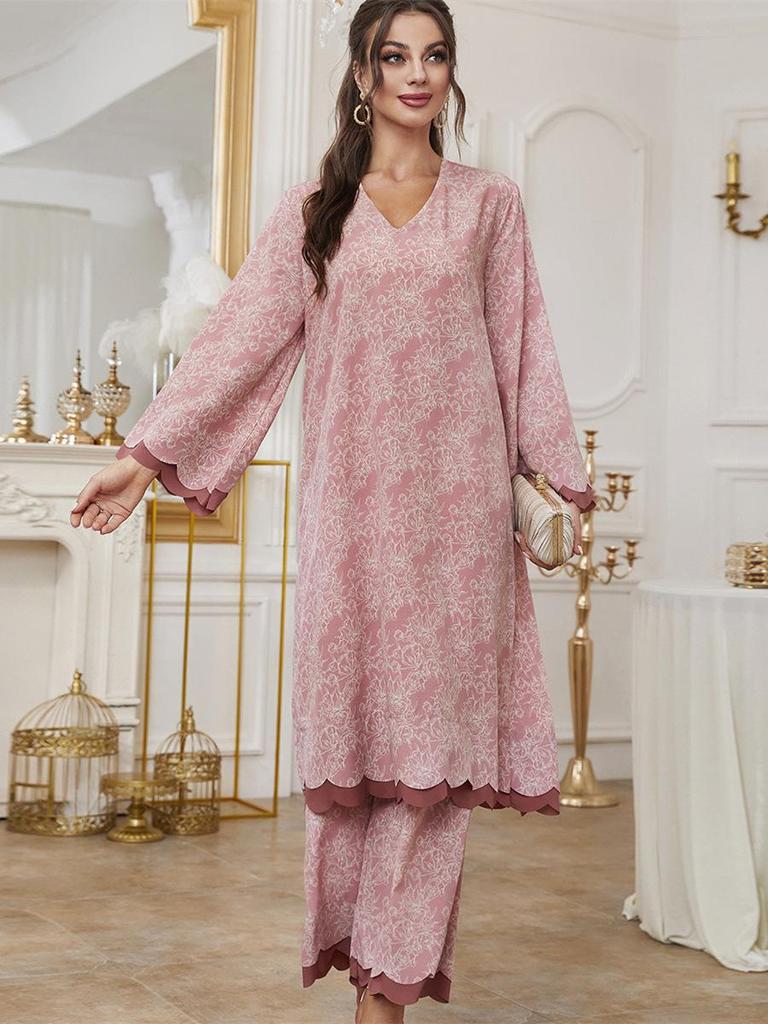 Elegant Spring/Summer Abaya: New Print Muslim Women's Dress Set