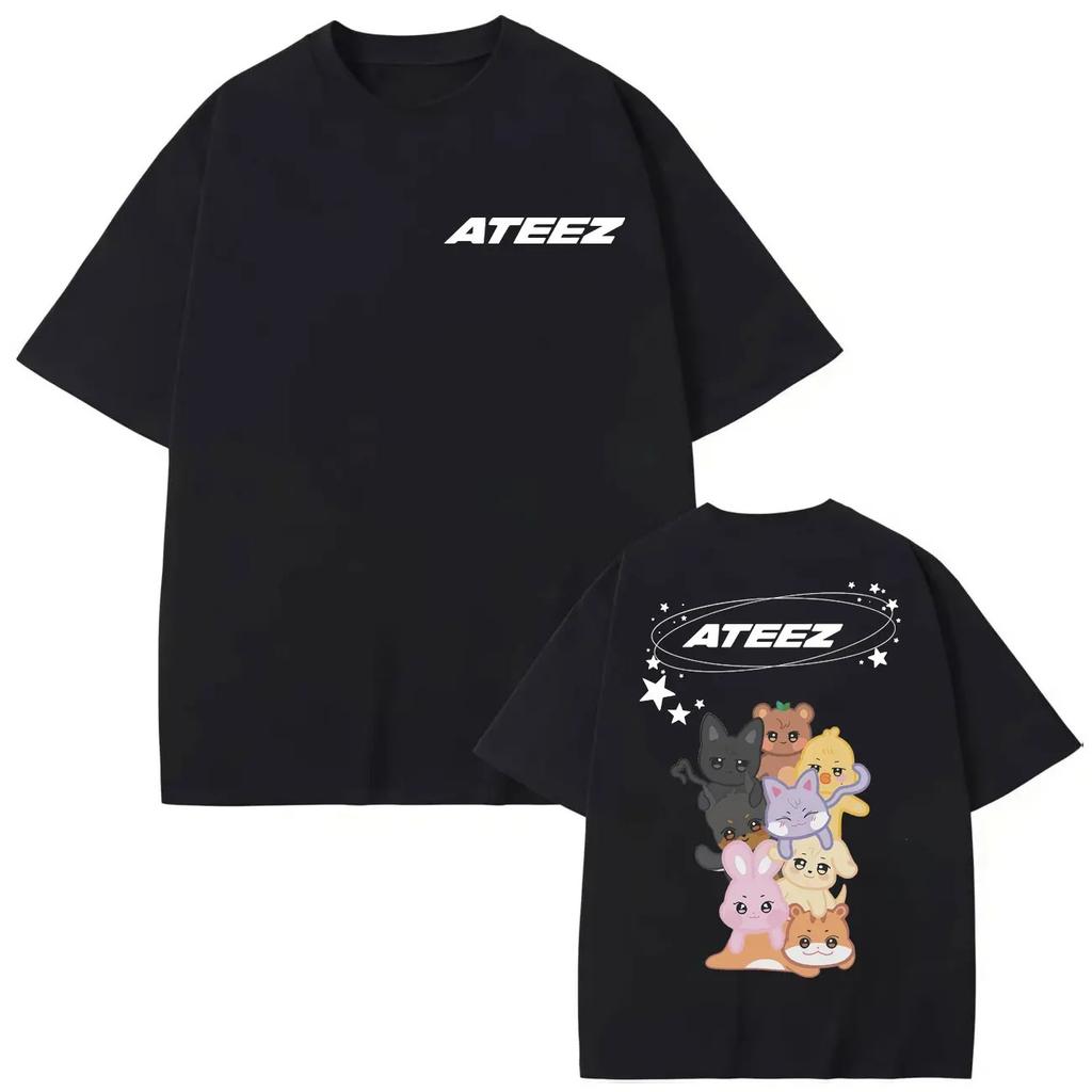 Kpop ATEEZ Double Sided Print T-shirt Men Women Clothing Fashion Trend Cartoon T-shirts High Quality Cotton Short Sleeve T Shirt