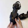Sheepskin Version~ New Hollow Soft Leather One-word Sandals Women's Round Head Versatile Retro Camellia Shoes