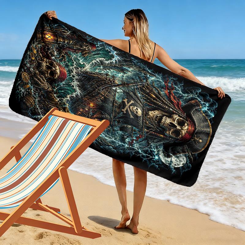 Pirate Art Print Beach Towel, Large Soft Quick Dry Towel for Beach Camping Swimming