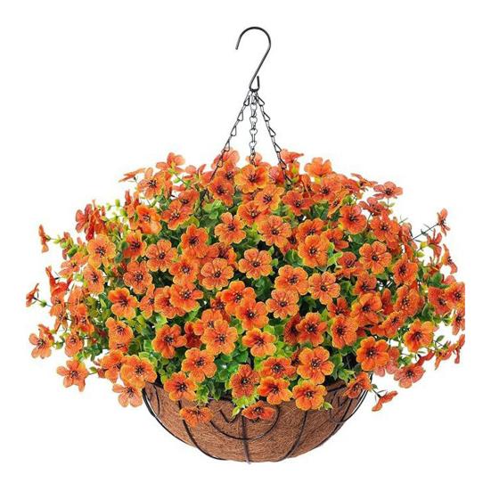 

Осенняя подвесная корзина с искусственными цветами, устойчивая к УФ-излучению, для улицы, сада, двора, патио, крыльца, балкона, с искусственными растениями и кокосовым вкладышем, корзина-плантер A